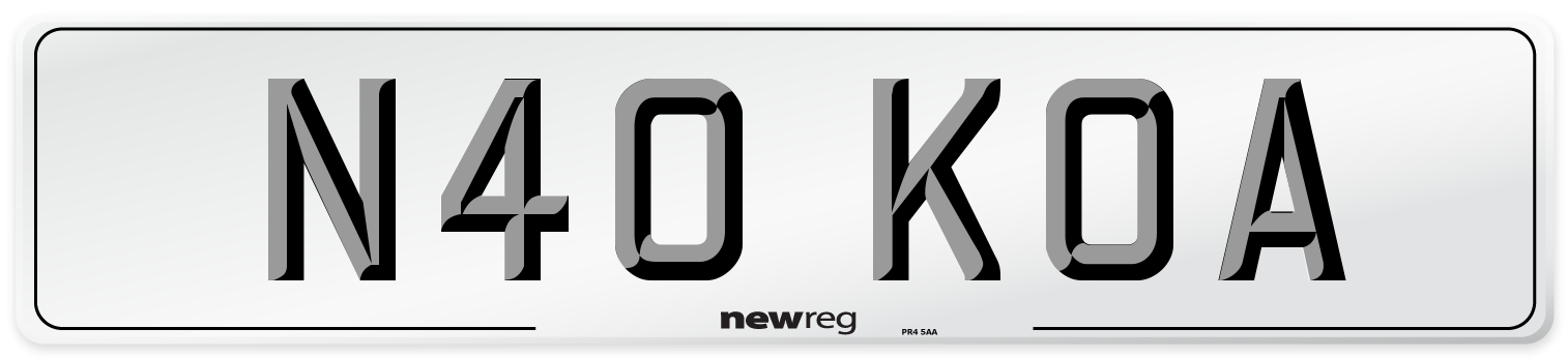 N40 KOA Number Plate from New Reg